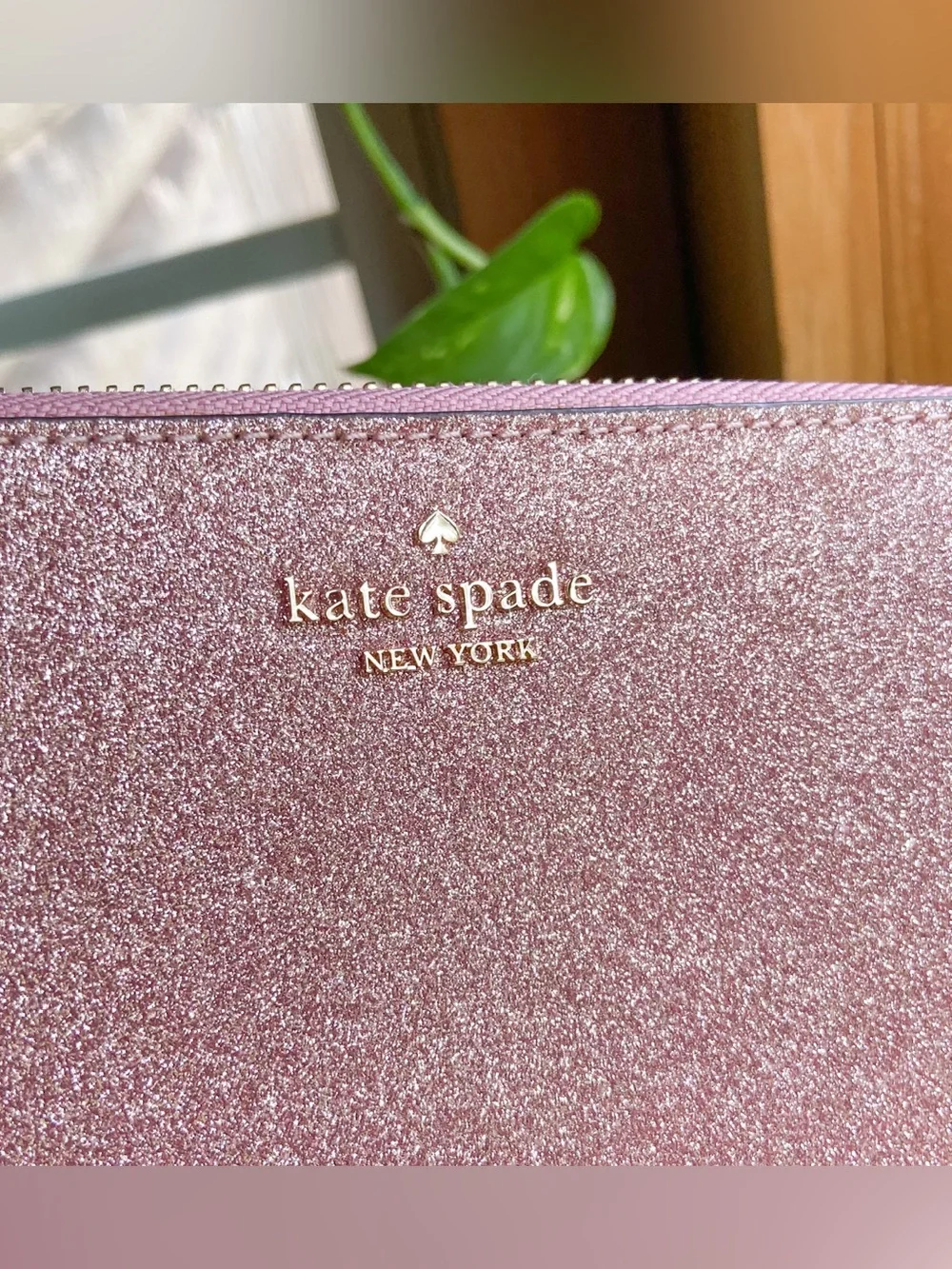 Kate Spade Rose Gold Glitter Continental Zip Around Wallet-Romantic Fairycore
